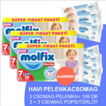 Molfix Havi pelenkacsomag Pants, 3+3 csomag sensitive popsitörlővel! (7-es) 19+ kg