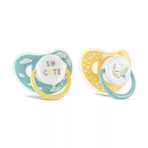 Lorelli Játszócumi Kupakos, 2db-os, kék/sárga szilikon cseresznye (méret: 2) 6+ hó