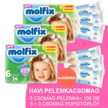 Molfix Havi pelenkacsomag 3+3 csomag sensitive popsitörlővel! (6-os) 15 - 30 kg