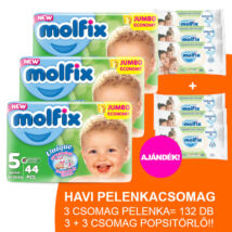 Molfix Havi pelenkacsomag 3+3 csomag zöld popsitörlővel! (5-ös) 11 - 18 kg