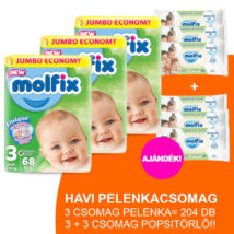 Molfix Havi pelenkacsomag 3+3 csomag zöld popsitörlővel! (3-as) 4 - 9 kg