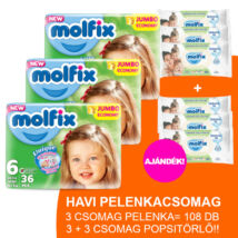 Molfix Havi pelenkacsomag 3+3 csomag zöld popsitörlővel! (6-os) 15 - 30 kg