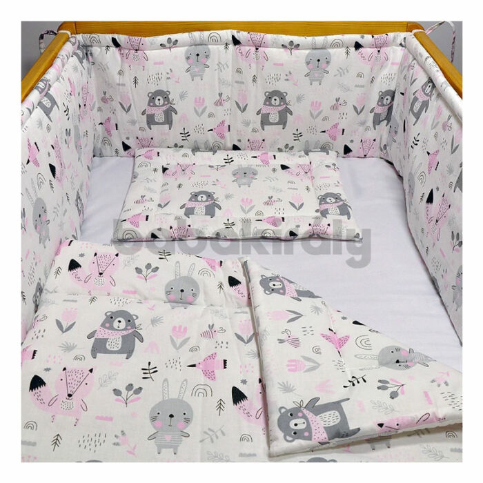 Babakirály Gyermek ágynemű szett Bébi méret, Erdei állatok, rózsa 75 * 100 cm