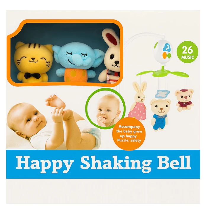 Happy Shaking Bell Zenélő forgó Plüss nyuszi és barátai, 3 figura, felhúzós